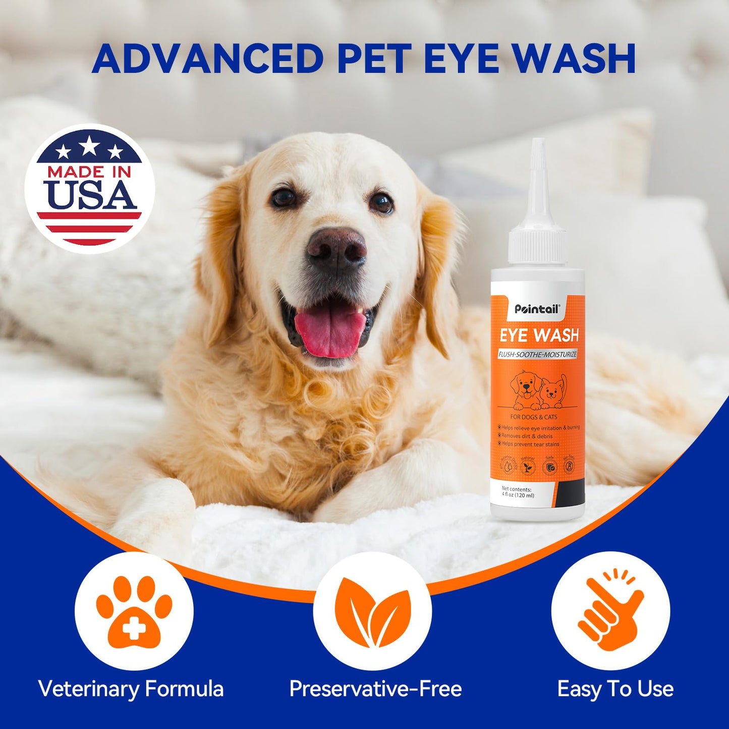 Pointail 8 oz Hot Spot Spray for Itchy Skin + 4 oz Eye Drops Remove Debris, Daily Eye Clean Wash