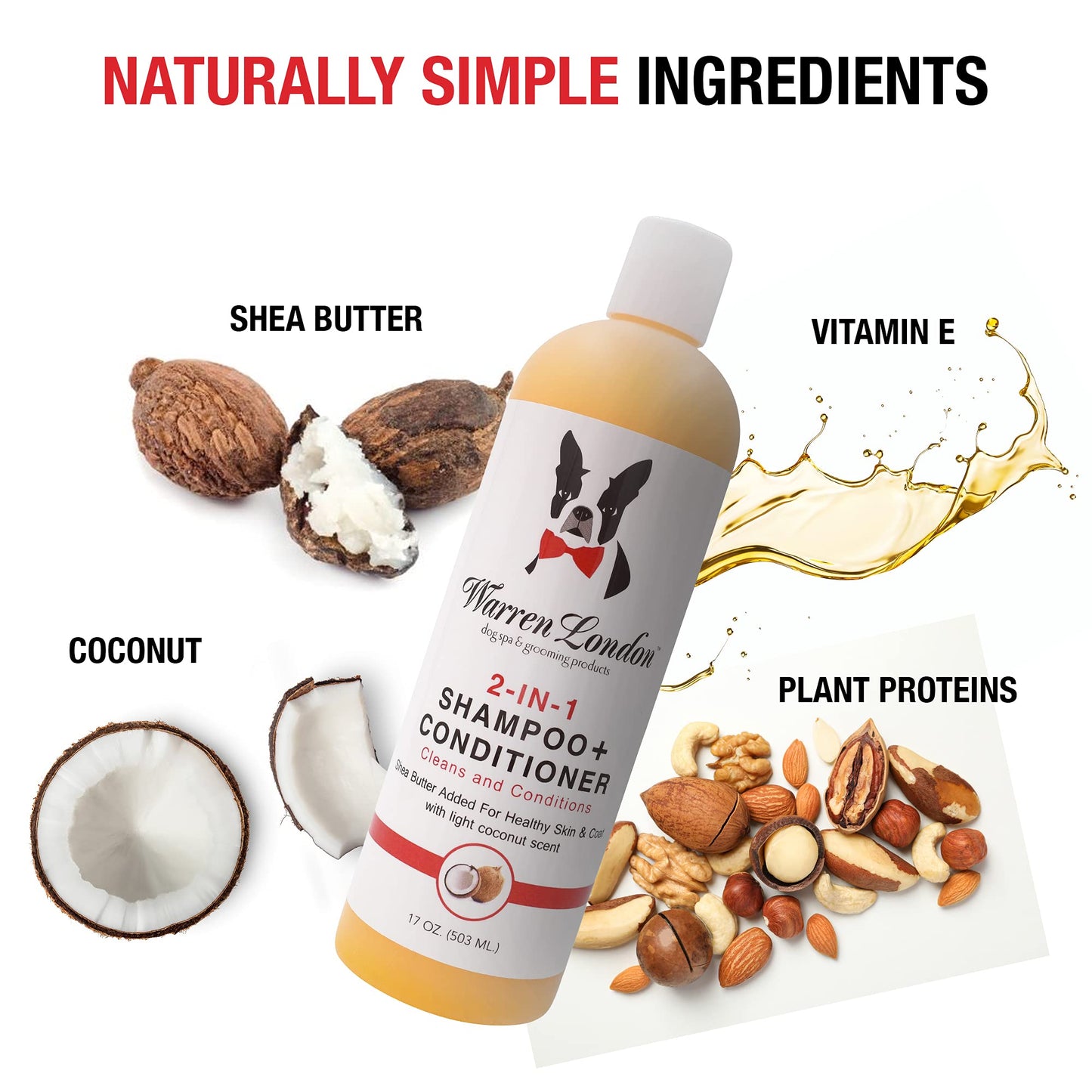Warren London 2 in1 Pet Shampoo and Conditioner for Dogs, Puppys, & Cats | Best Dog Shampoo and Conditioner for Dry Itchy Skin | Dandruff Shampoo for Cats & Dogs | Made in USA | 17oz