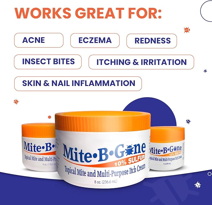 Mite Cream & Bite Relief - 10% Natural Blend Sulfur Cream for Multi-Purpose Bites, Redness, Itching, & Irritation | Safe for Kids and Adults | Fast & Effective for All Skin Types| 2oz