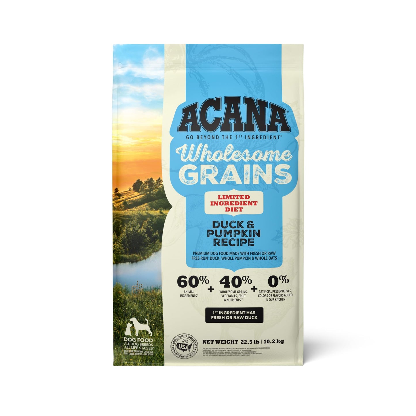 ACANA Wholesome Grains Dry Dog Food Limited Ingredient Duck & Pumpkin Recipe 22.5lb Bag
