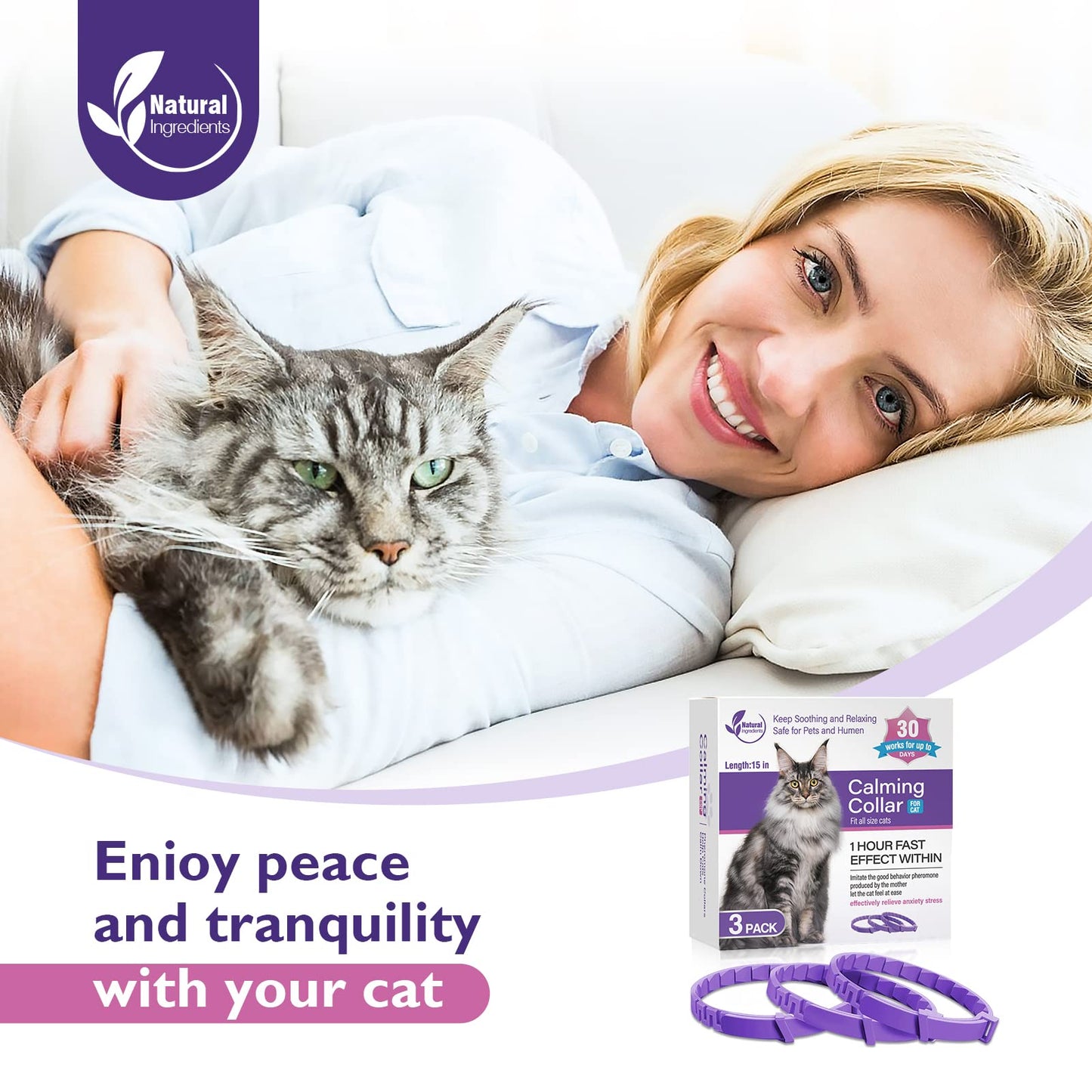 3 Pack Calming Collar Efficient Relieve Reduce Anxiety Stress Pheromones Calm Relaxing Comfortable Breakaway Collars Adjustable for Small, Medium Large Cat, Kittens