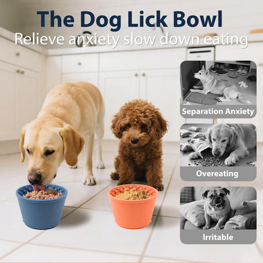 Dog Lick Bowl, Premium Silicone Anxiety Relief Slow Feeder & Treat Dispenser, Non-Slip Lick Mat for Small Medium Large Dogs, BPA Free Oral Health Enrichment Toy, S, Dark Blue