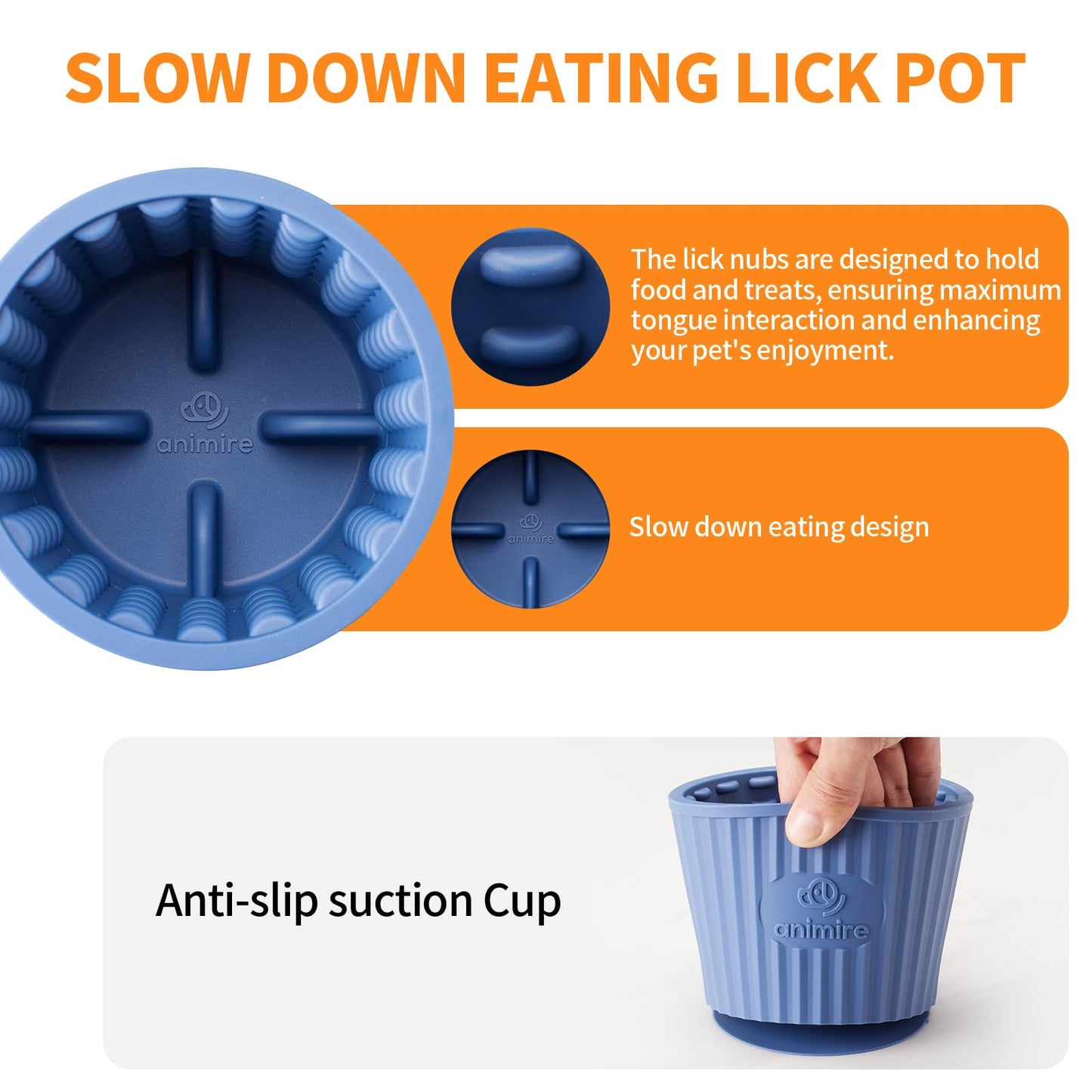 Dog Lick Bowl, Anxiety Relief Dog Licking Mat Freezer Treat Dispenser, Non-Slip Anti-Choking Silicone Slow Feeder Lick Bowl for Small Medium & Large Breed Dogs, BPA Free(Deep Blue,M-L)