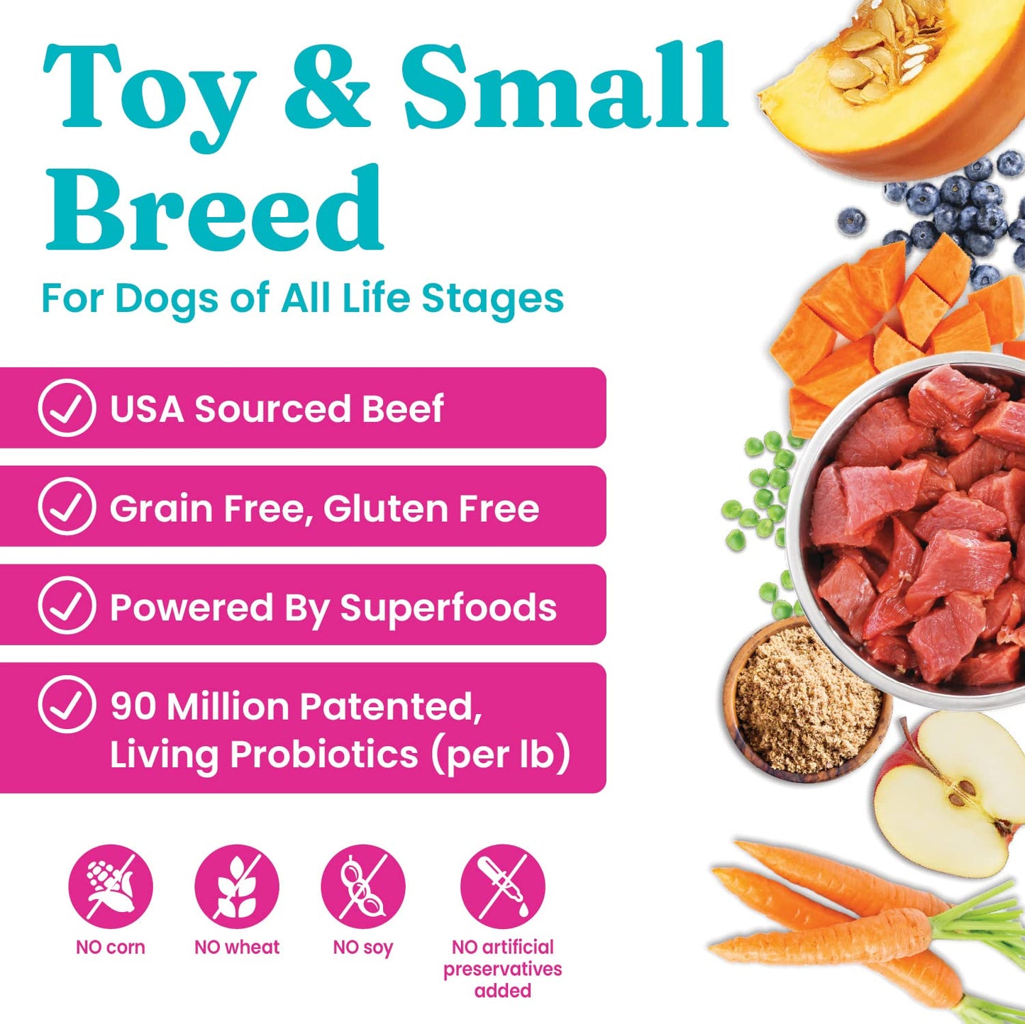 Solid Gold Toy & Small Breed Dry Dog Food Small Bites – Real Beef, Grain Free, Gluten Free, High Fiber Kibble with Probiotics for Gut Health & Digestion Support – Healthy Dog Food All Ages – 4LB