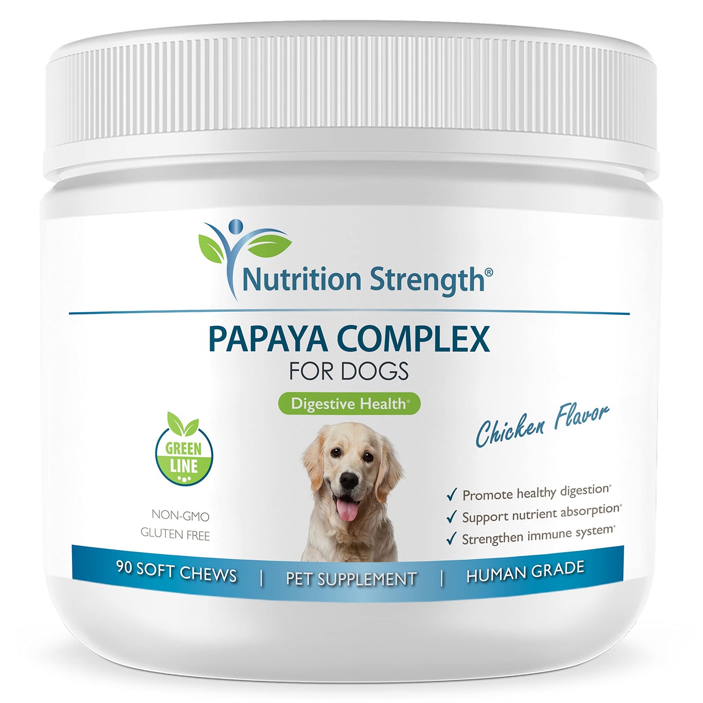 Nutrition Strength Papaya for Dogs Digestive Enzyme Complex to Support Normal Intestinal Function, Boost Immunity, with Organic Papaya Fruit + Papain, Protease & Amylase, 90 Soft Chews
