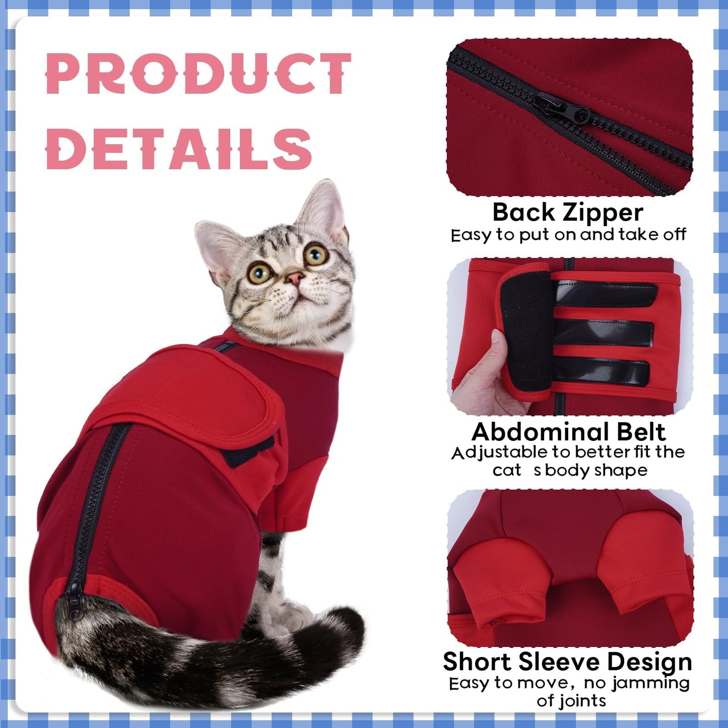 Cat Anxiety Relief Suit, Four-Legged Clothes Adjustable Calming Vest for Thunderstorms, Fireworks, Loud Noises, Separation, Roadtrip, Comfortable Wrap to Keep Cats Calm, Red Medium