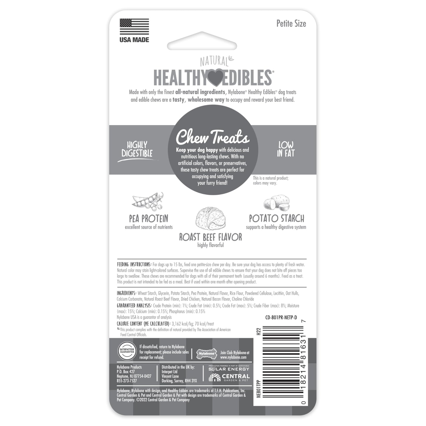 Nylabone Healthy Edibles Natural Dog Chews Long Lasting Chew Treats for Dogs, Roast Beef Flavor, X-Small/Petite (2 Count)