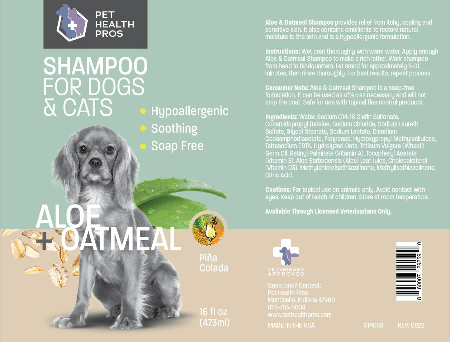 Pet Health Pros Aloe Oatmeal Shampoo for Dogs - Sensitive Skin Dog Shampoo for Allergies and Itching – Moisturizing Soap Free Aloe Oatmeal Dog Shampoo and Conditioner for Dry Itchy Skin - 16 oz