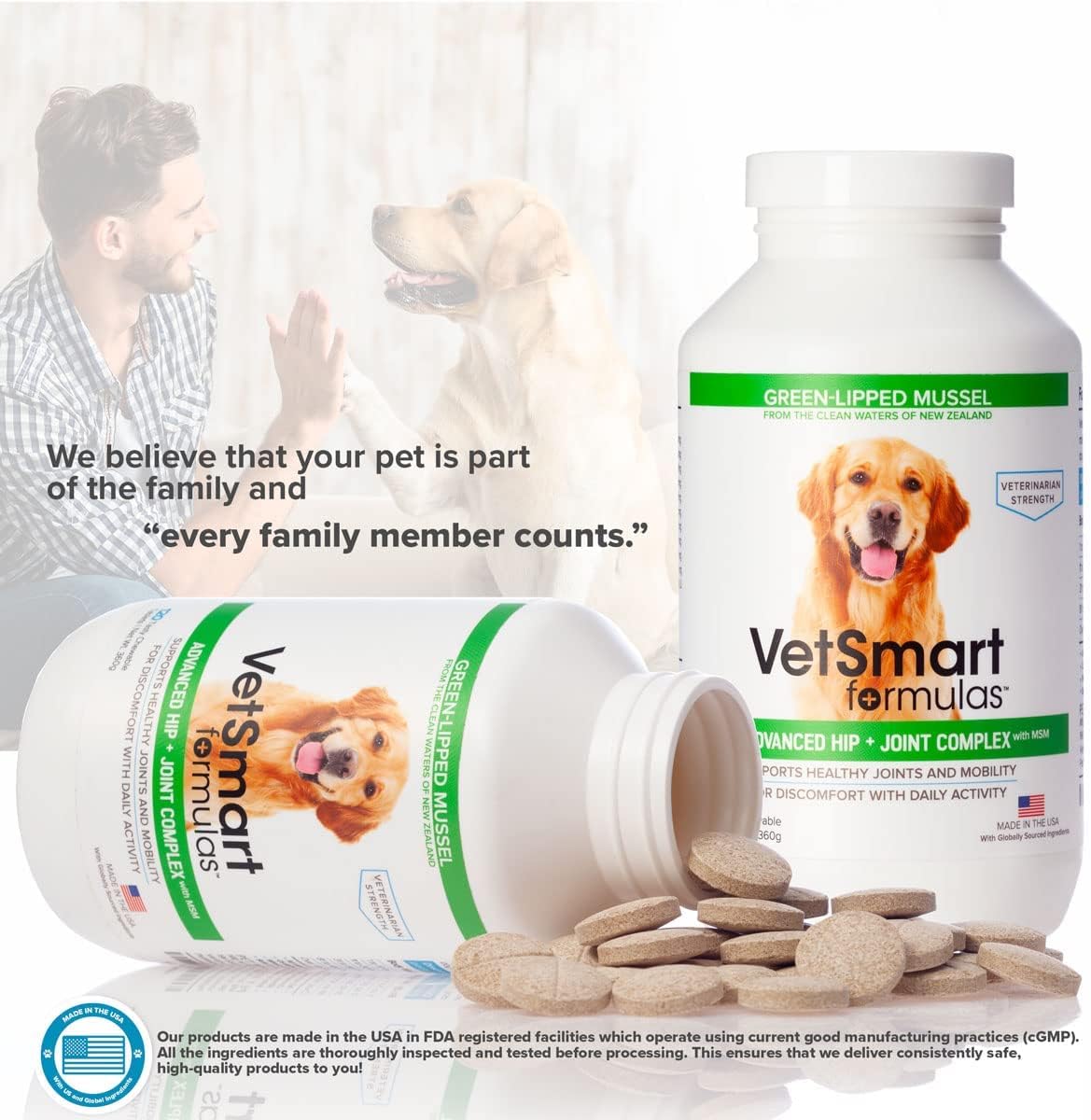 Joint Supplement for Dogs - Green Lipped Mussel, MSM + Glucosamine Formula - Helps to Restore Mobility, Relieve Arthritis & Hip Dysplasia Pain, Reduce Inflammation, No Artificial Flavors