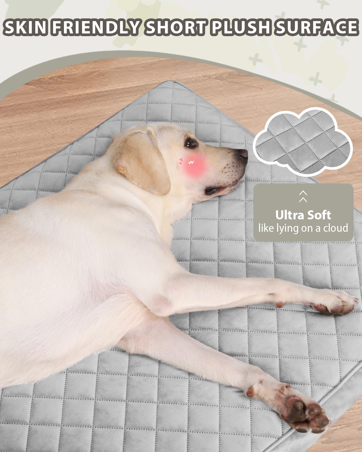 NUPIDA Orthopedic Dog Beds Large Sized Dog Waterproof Pet Mattress with Removable Washable Cover and Non-Slip Bottom, Quilting Mat for Crate, 35x22 Inch, Light Gray
