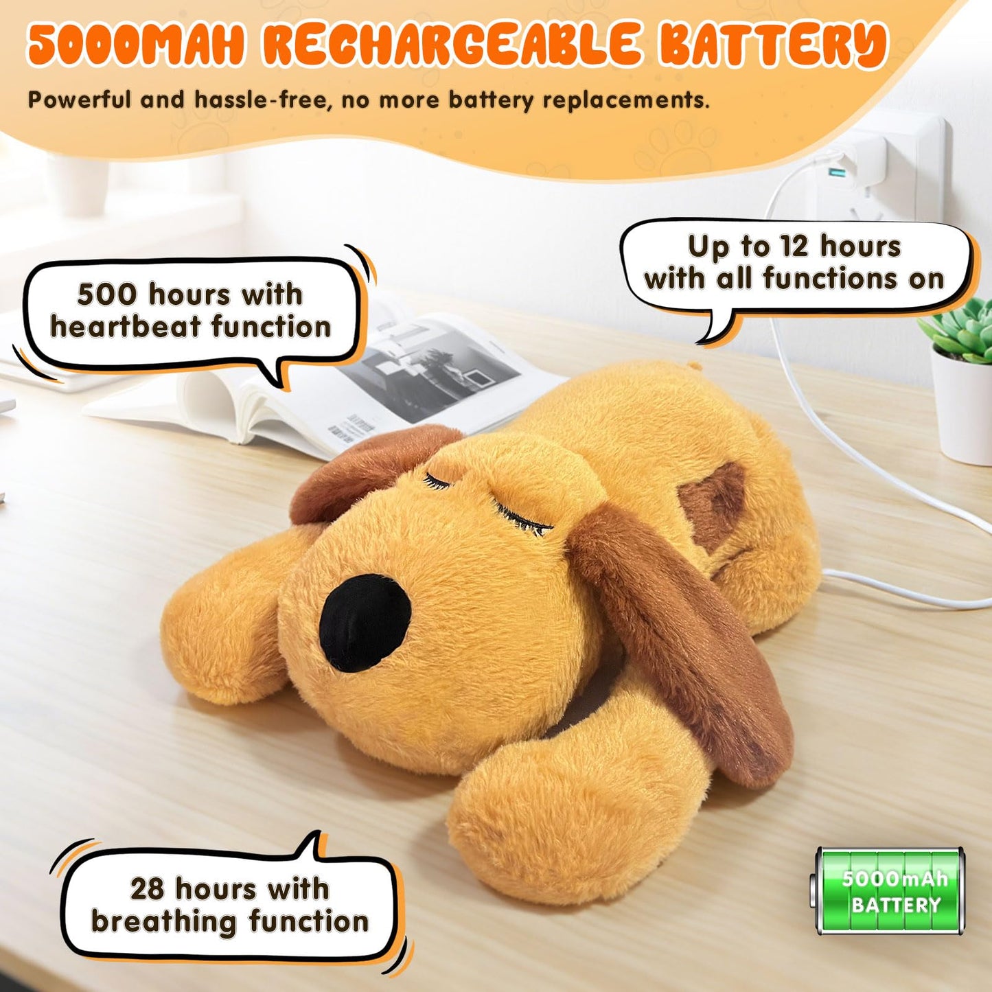 DCIAER 3-in-1 Heartbeat Puppy Toy, Simulates Breathing/Heartbeat/Warmth,Anxiety Relief, Sleep Aid for Puppy, Ideal for Crate Training.