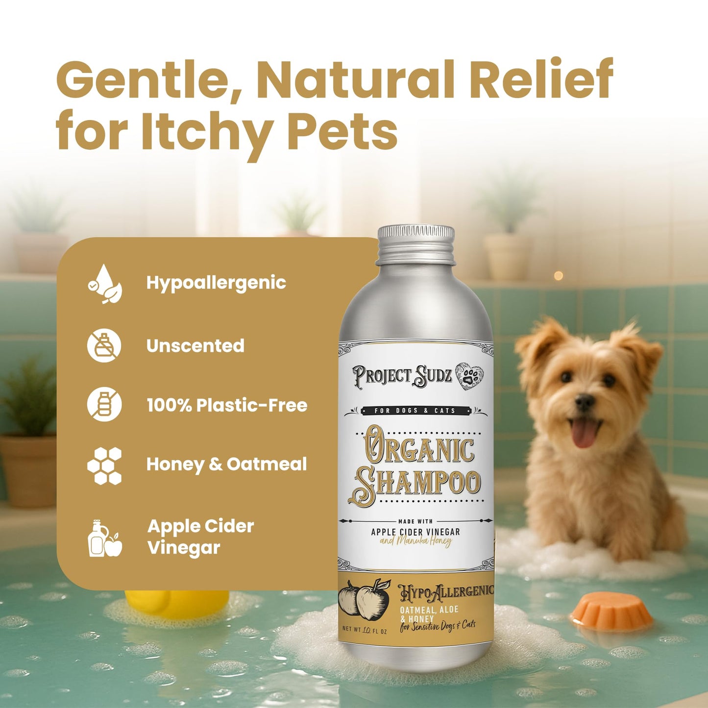 Project Sudz Hypoallergenic Dog Shampoo – Oatmeal & Honey | Extra Gentle, Unscented Pet Shampoo for Sensitive Skin | Safe for Puppies, Eco-Friendly & Made in USA