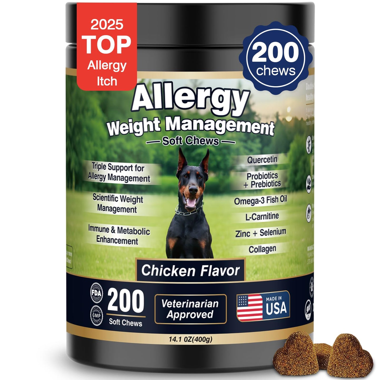 Dog Allergy Relief Chews Itching Skin is Human Multivitamin Pet Allergy Anti Itch Paw Relief and Immune Dog Chews Bites Antihistamine for Dogs Itching and Licking Weight Loss Management Support 200