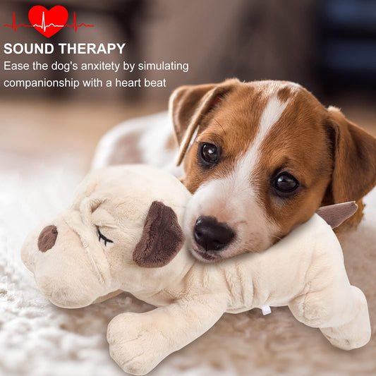 OKAMDERT Heartbeat Puppy Toy,Puppy Separation Anxiety Toy, Puppy Behavioral Training Aid for Dog Sleep Aid Plush, Pet Companion Smart Dog Toys,Beige