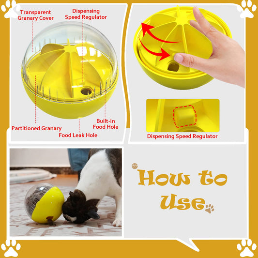 Kubatis Dog Toys - Interactive Puzzle Feeder Balls for Large Dogs, Funny Squeaky Toys for Chewers (Yellow)