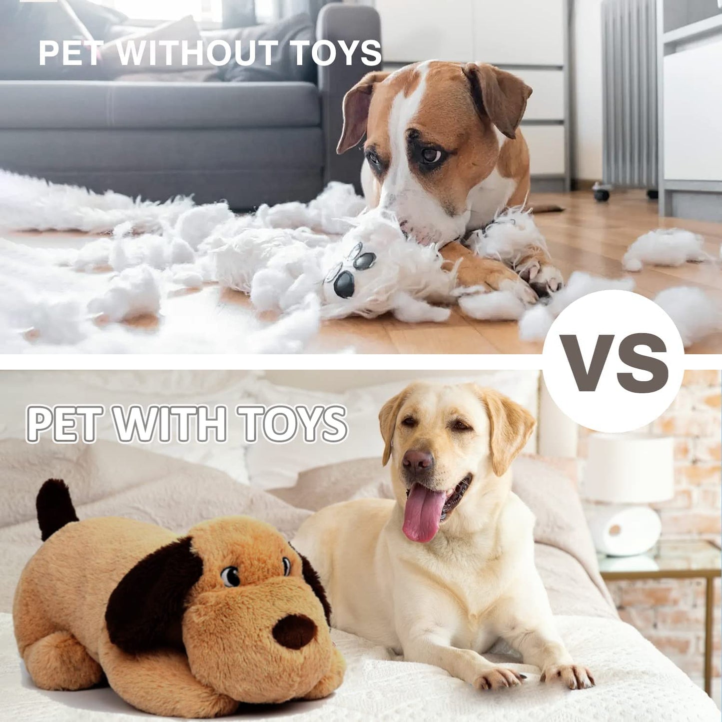 Dog Heartbeat Toy for Puppy Anxiety Relief, Heartbeat Stuffed Animal Heartbeat Plush Toy for Small, Medium, and Large Dogs (Beige)