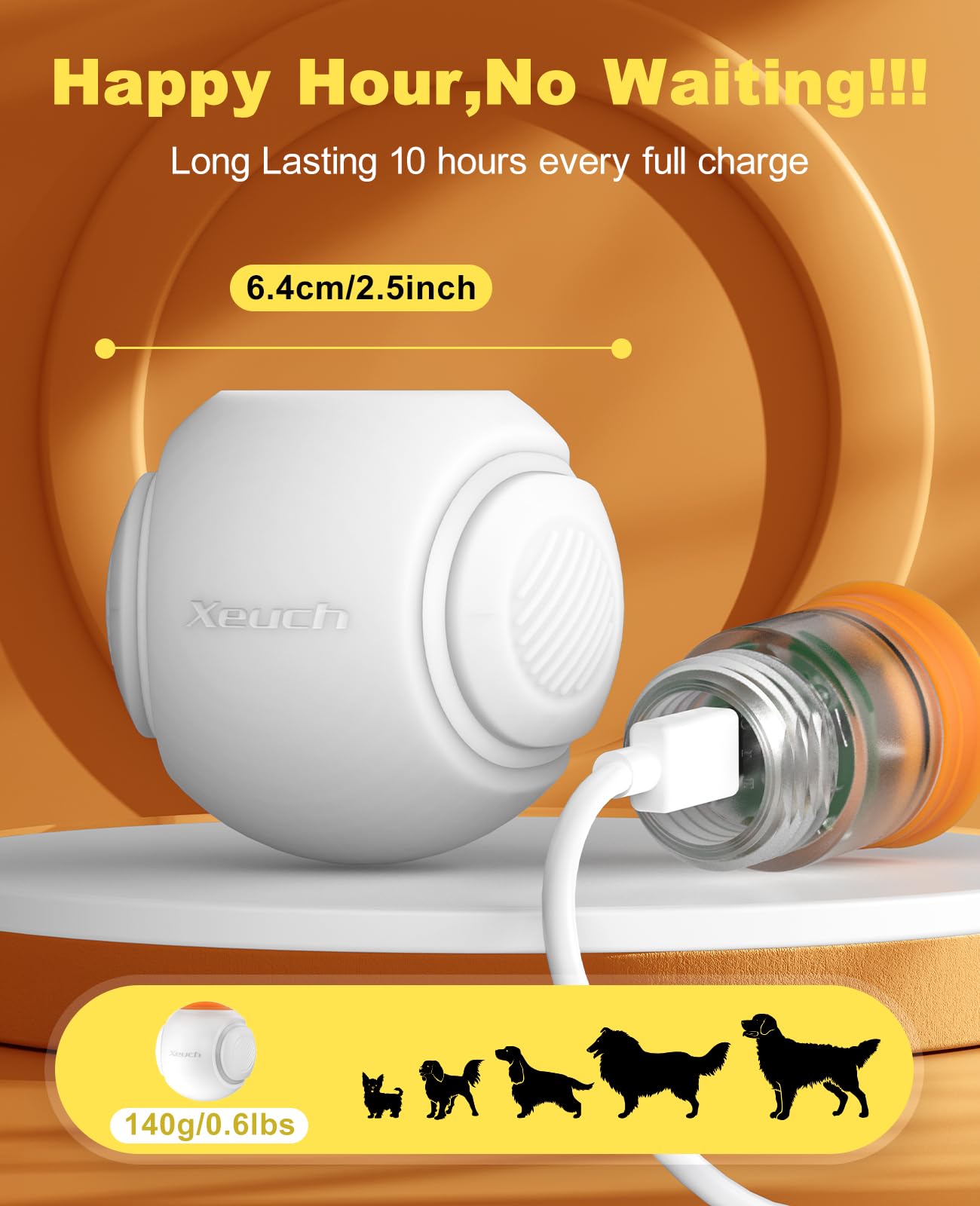 Xeuch Light Up Dog Balls, LED Dog Toy Ball Rechargeable, Bounce-Activated Durable Fetch Ball Grow in The Dark, Night Glowing Toy, Natural Rubber, Color Changing LED, 2.5 inches-Orange