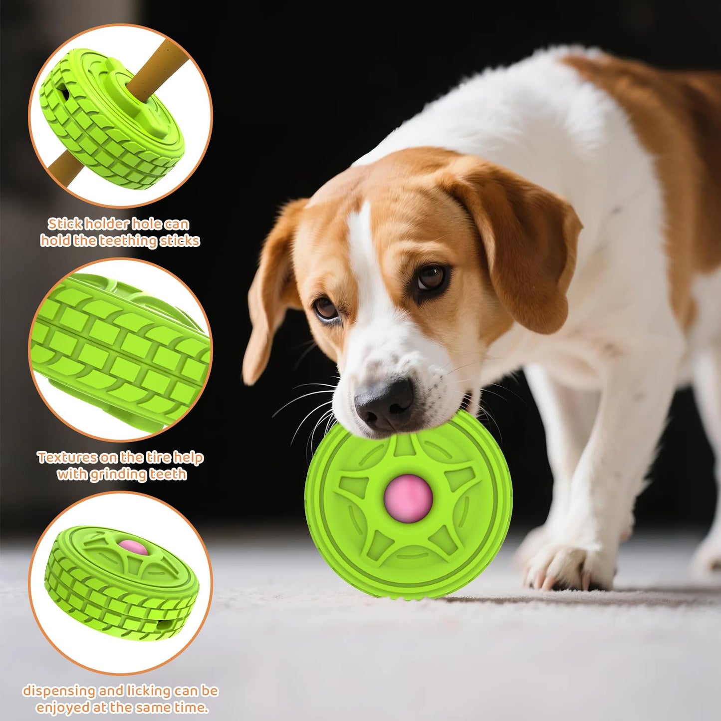 DFQ Tough Tire Chew Toy for Dogs,Interactive Treat Dispenser with Licking Zone and Stick Slot,Built for Power Chewers and Boredom Relief