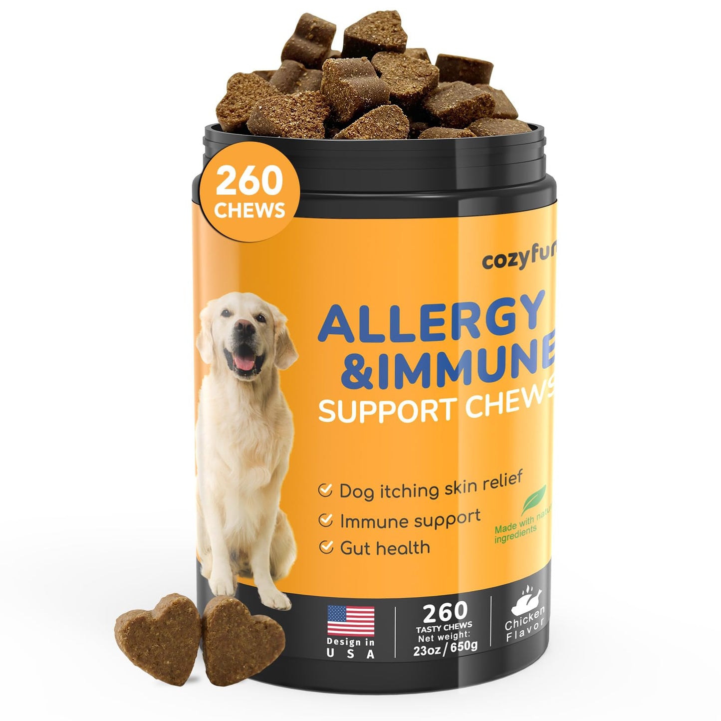Dog Allergy Chews 260Ct - 23oz Dog Supplements for Itchy Skin and Paw Licking, USA Lab Formula with Probiotics, Natural Allergy Immune Support for Dogs