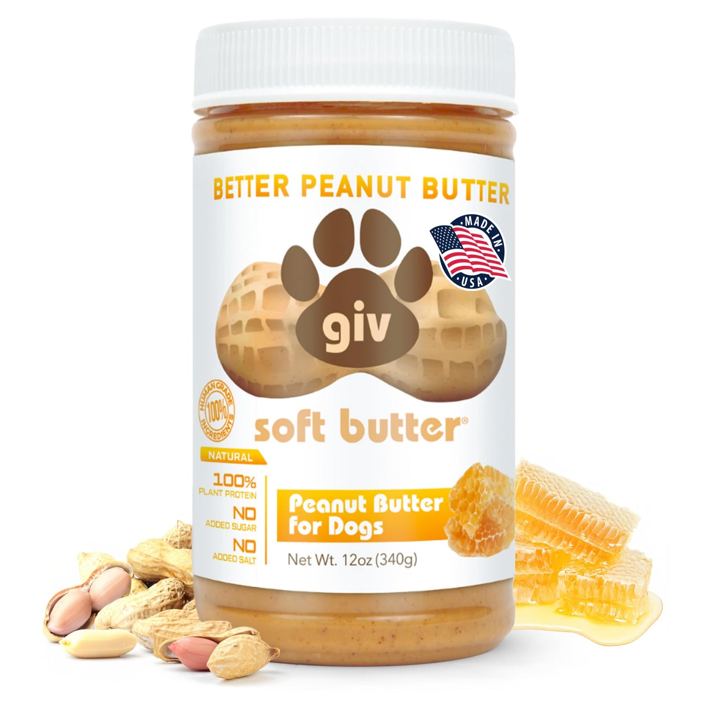All Natural Human Grade Peanut Butter for Dogs - 2 Ingredients (Peanuts & Honey) - Perfect for Pill Pockets, Lick Mat, Training Treats and Healthy Food