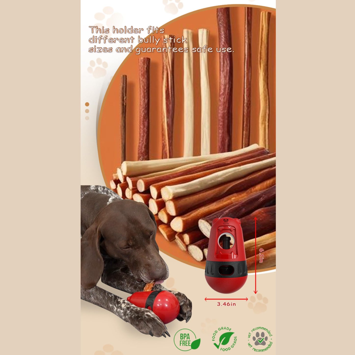 SafeChew 2 in 1 Treat Dispensing with Yak Chew Holder for Dogs – Dog Brain Stimulation Enrichment Puzzle Toy for Active Puppies, Bully Stick Holder for Super Chewers