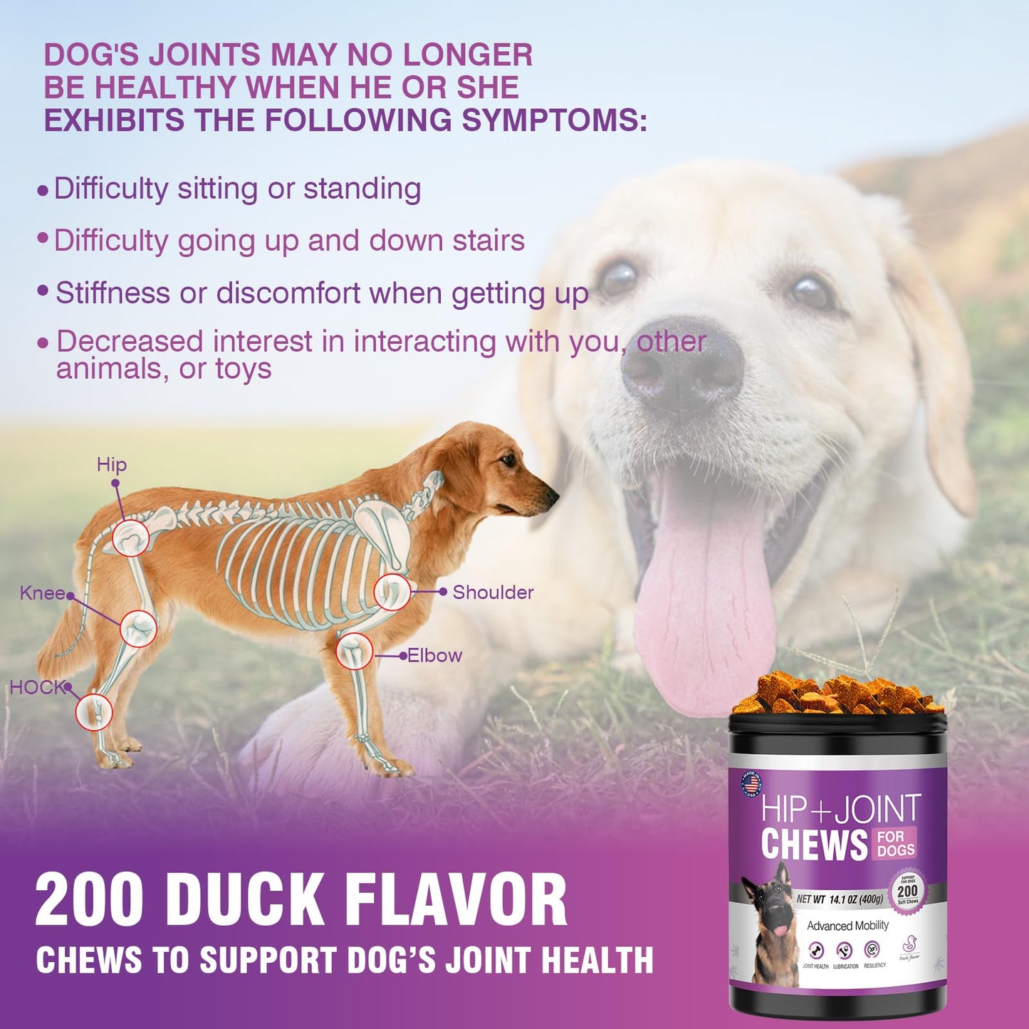 Glucosamine for Dogs 200pcs Joint Support Supplement Dog Hip and Joint Chondroitin Chews Treats with MSM Hemp Dog Joint Pain Relief Mobility Supplements Chicken Flavor Fit All Large Small Medium Breed