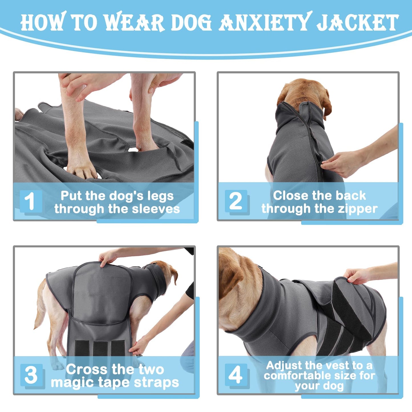 KOESON Dog Anxiety Vest, Comfort Pet Calming Jacket, Adjustable Relief Coat for Dog, Anti-Anxiety Pet Thunder Jacket for Thunderstorm, Fireworks, Separation, Grey 3XL