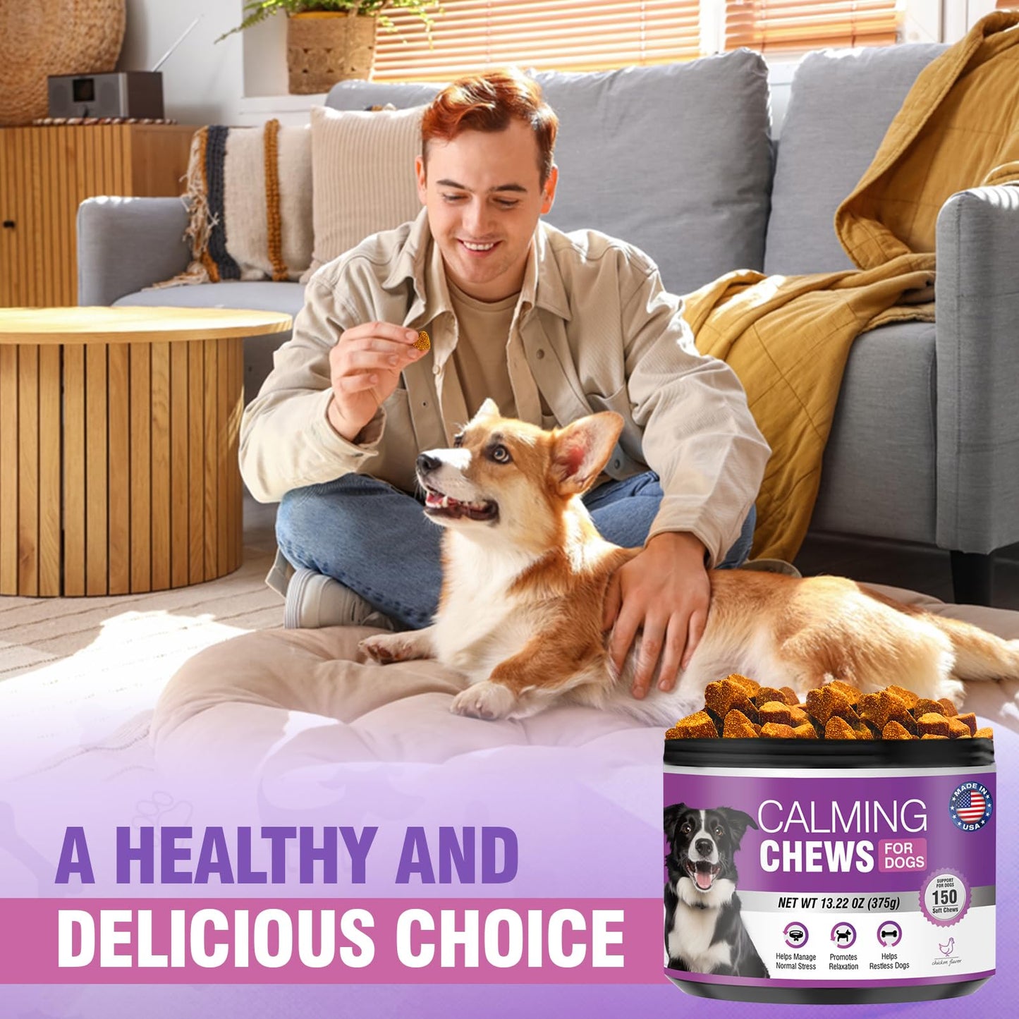 Hemp Calming Chews for Dogs 300 Calming Dog Anxiety and Stress Relief Treats Calm Bites Hemp Oil Sedative for Puppy Sleep Aid Melatonin Fireworks Noise, Thunder, Barking, Vet Visit (Chicken Flavor)