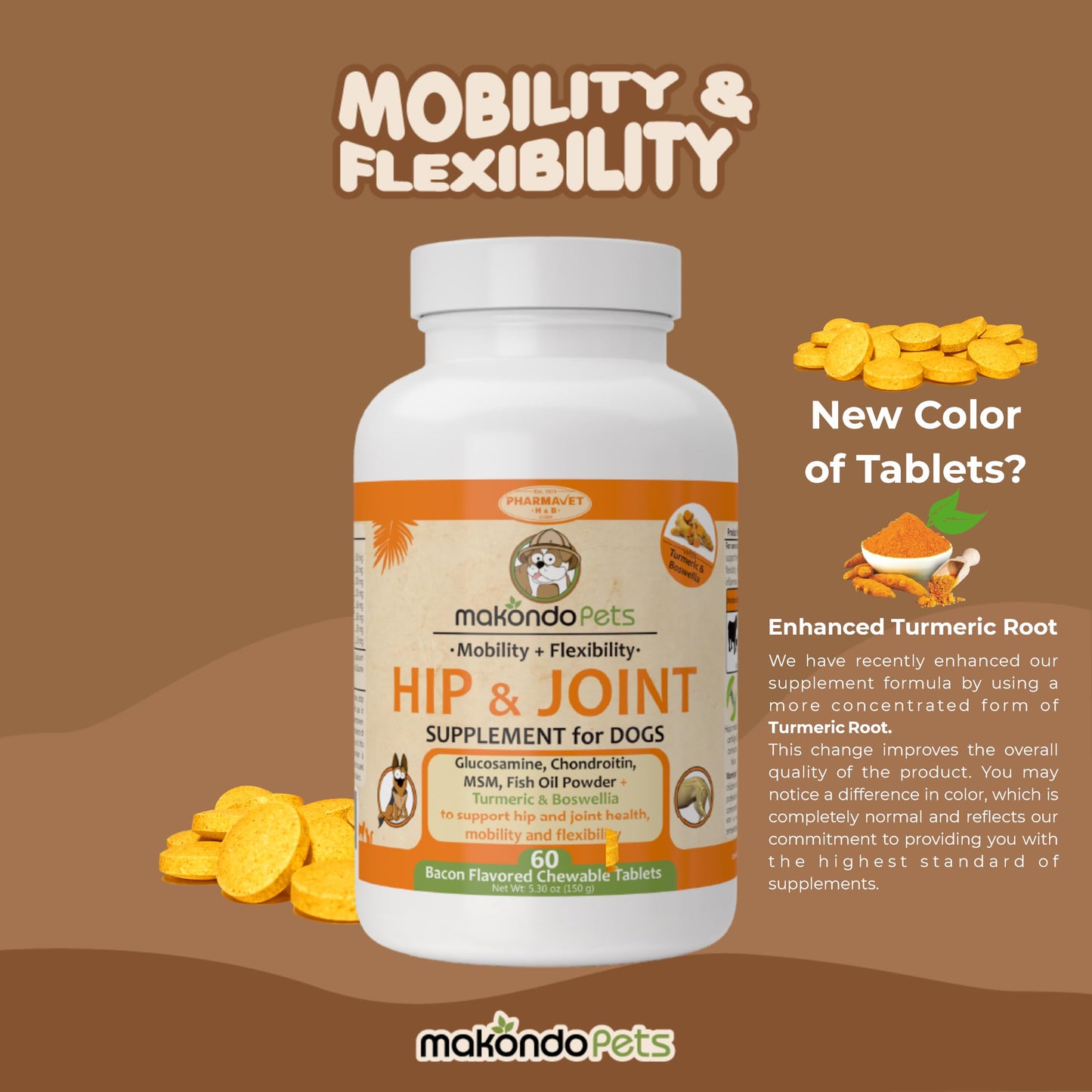 Hip and Joint Supplement for Dogs with Chondroitin, Collagen, Turmeric, Glucosamine and MSM - Dog Arthritis Supplement. Joint Supplement Large Breed and Small. (120 Tabs)