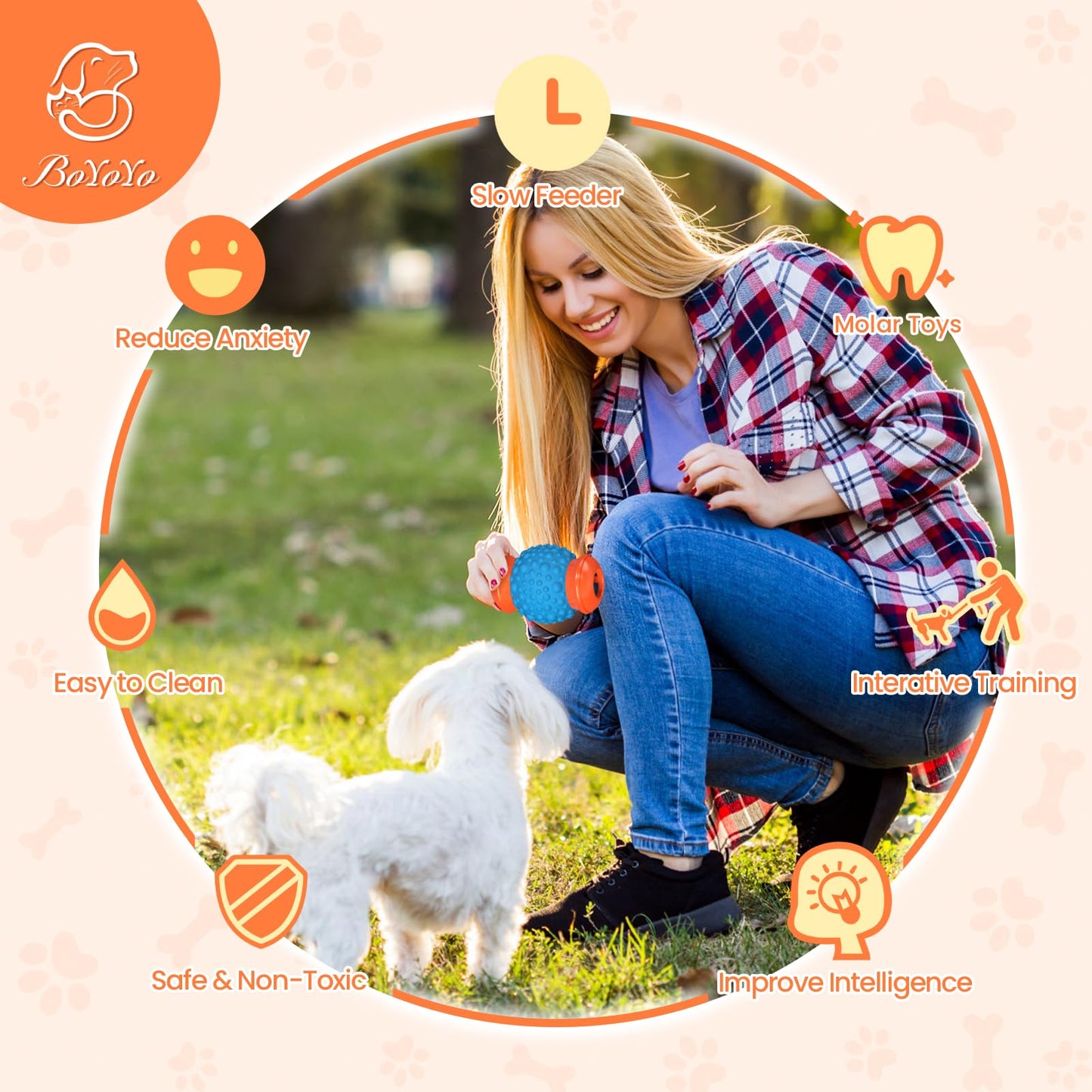 BoYoYo Interactive Dog Toys Treat Dispenser - Slow Puzzle Feeder for Large Dogs, Durable Rubber Chew Toys, Mental Stimulation for Anxiety Relief & Boredom