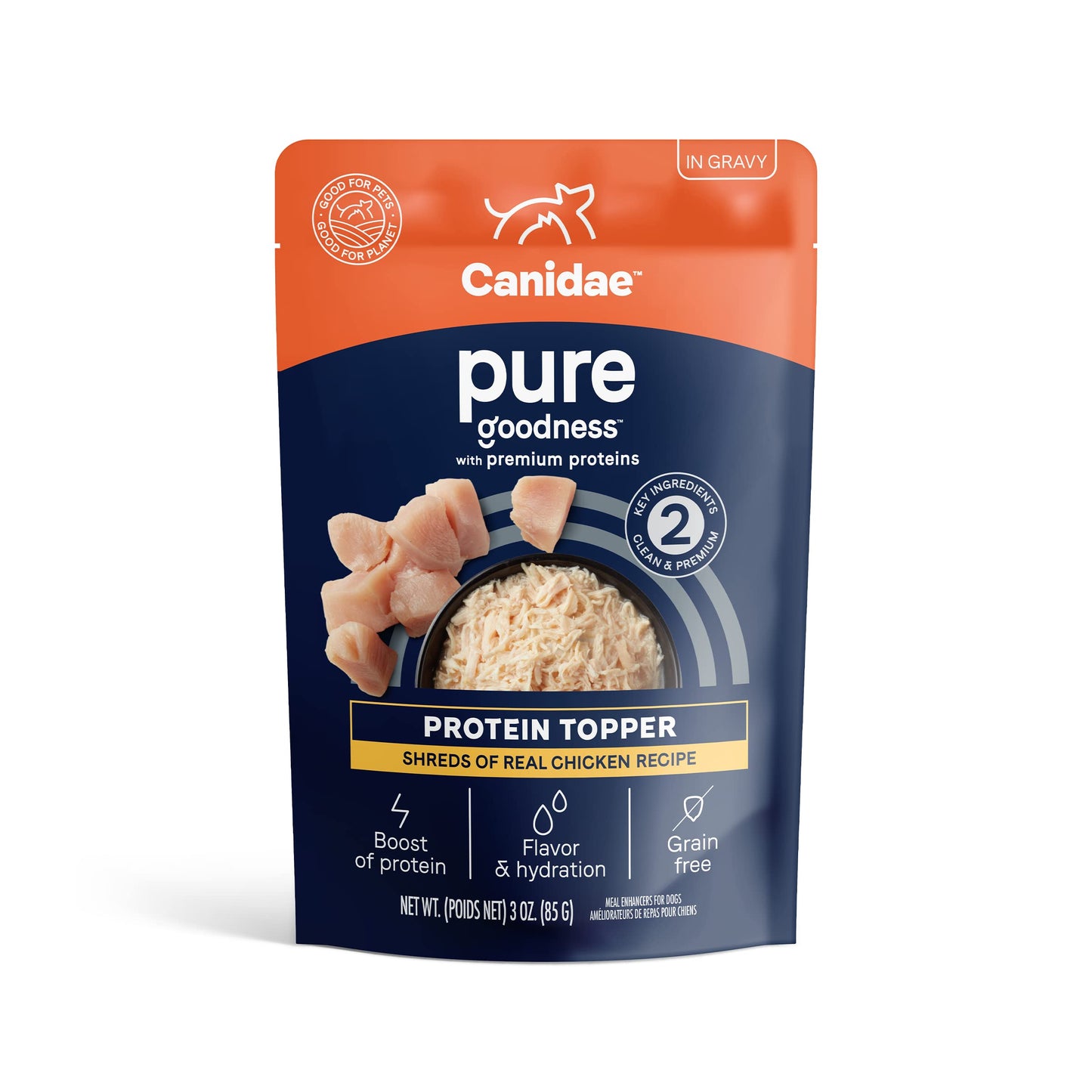 CANIDAE Pure Protein Topper Wet Dog Food for Small Breeds, Shreds of Real Chicken in Gravy Recipe, 3 oz. (Case of 12)