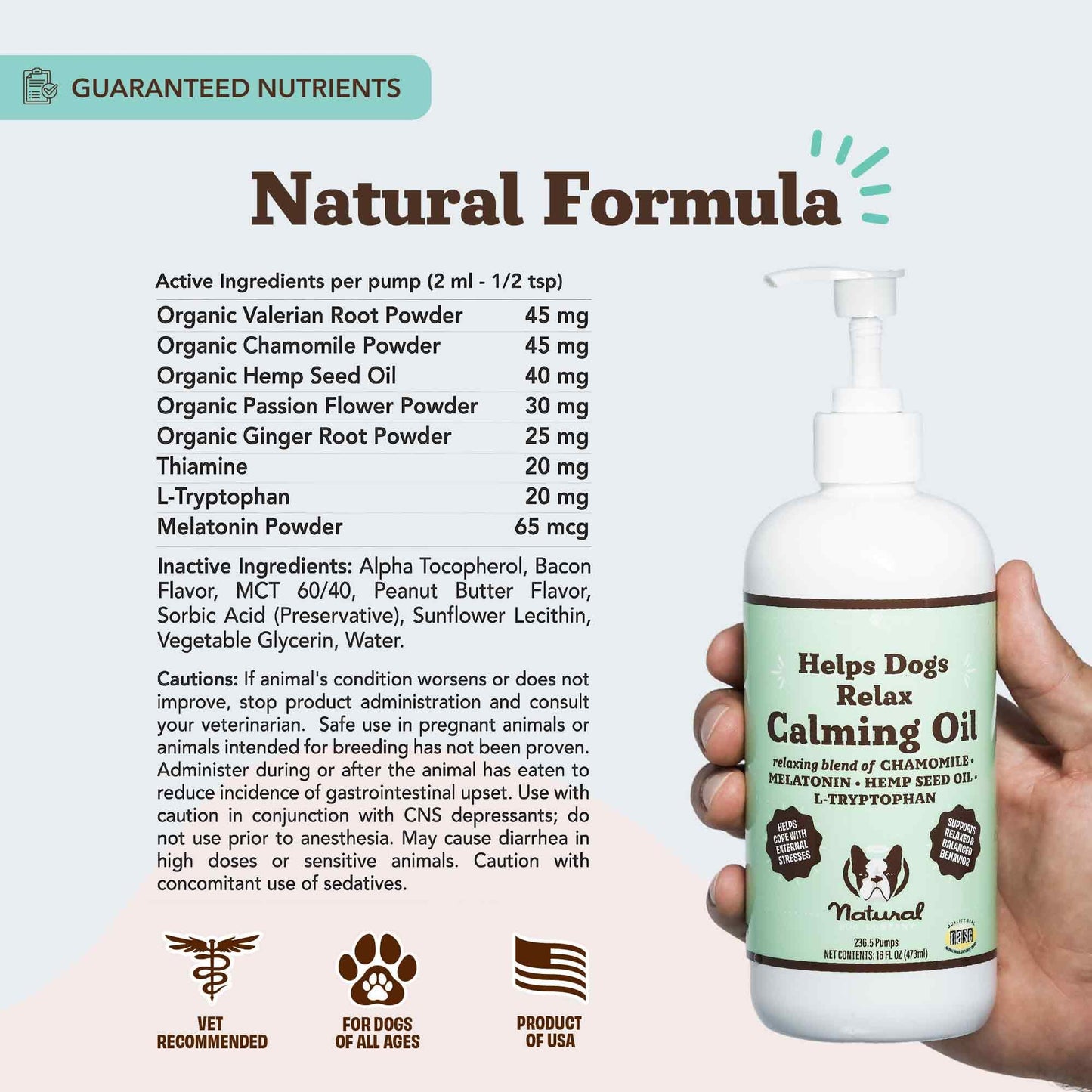 Natural Dog Company Calming Oil, 16 oz Bottle, Helps Manage Normal Stress, Promotes Relaxation, Supports Balanced Behavior, Melatonin for Dogs, May Reduce Hyperactivity, for Dogs of All Ages & Sizes