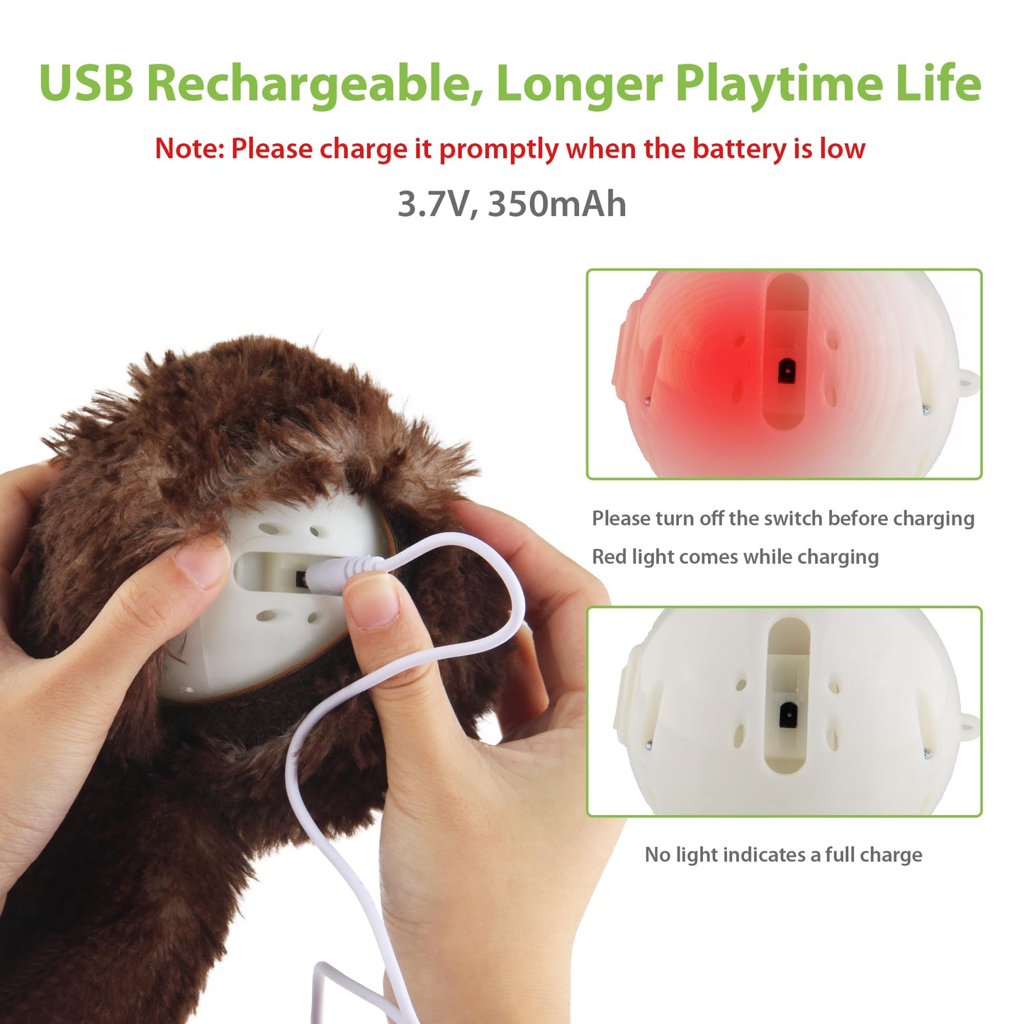 PETGEEK Interactive Squeaky Dog Toy, Automatic Moving Vibrating Dog Balls with Plush Cover, Rechargeable Perro Juguetes with Recording and Music Mode, Crinkle Pet Plush Toy for Boredom, Brown