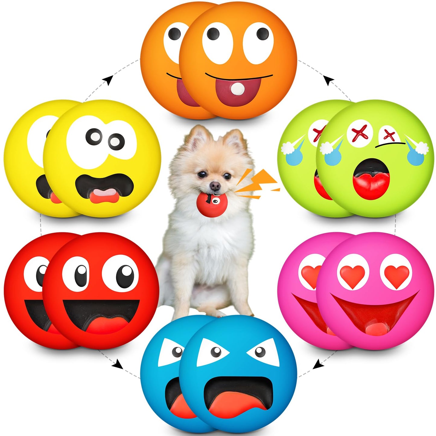 Hungdao 12 Pcs Latex Squeaky Dog Toys Funny Face Squeaky Dog Balls Soft Rubber Interactive Fetch Play Balls for Mini Small Breeds Puppy Pet Teething Training