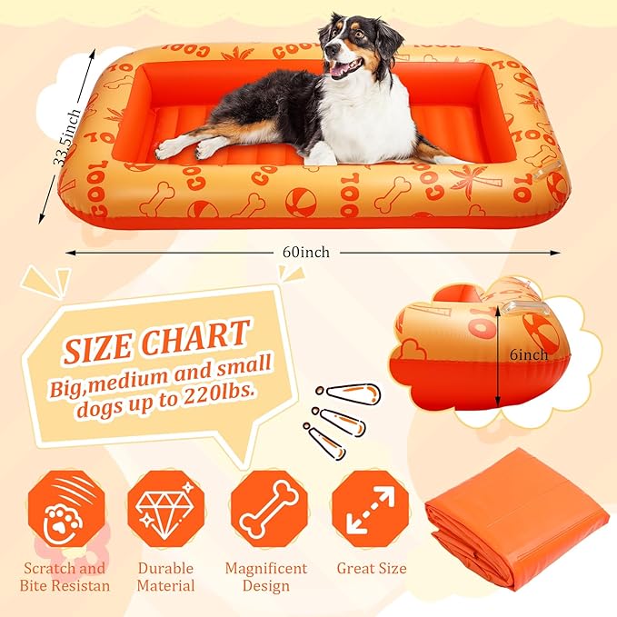 Dog Float for Summer Pool 60" x 33. 5" Inflatable Dog Pool Float with Rope and Handle Durable and Foldable Pet Raft Lake Floating Raft for Small Medium Large Dogs, Hold up to 220 Lbs