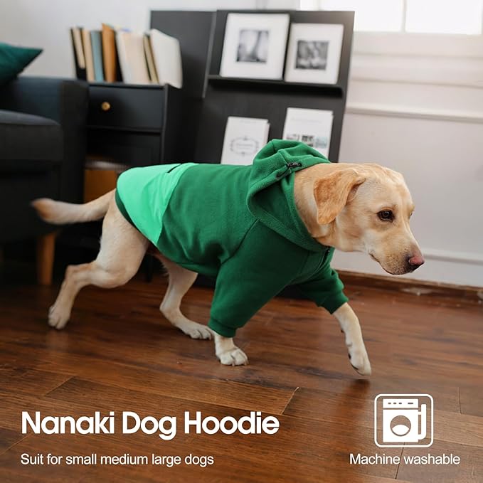 Nanaki Dog Hoodies for Large Dogs Sweatshirt with Pocket-Warm Fleece, Long sleeves adjustable zip collar-Comfort Pet Sweater for Labrador, Large Sweatshirt Winter Coat for Fall Winter Spring Green 2XL