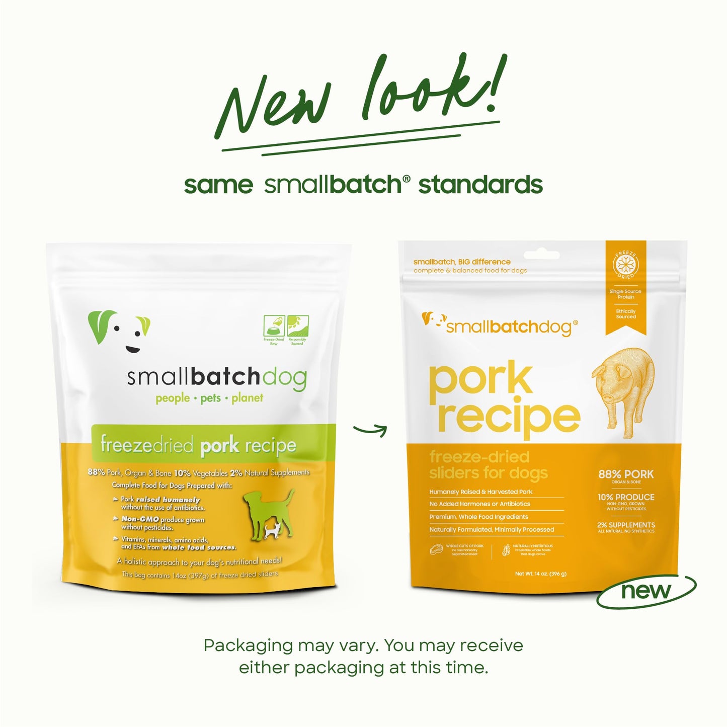 smallbatch Pets Freeze Dried Raw Dog Food, Pork Recipe, 14 oz, Organic High Protein Dog Food, Grain Free, Made in The USA, Humanely Raised Meat, Single Protein, for Picky Eaters, Hydrate & Serve