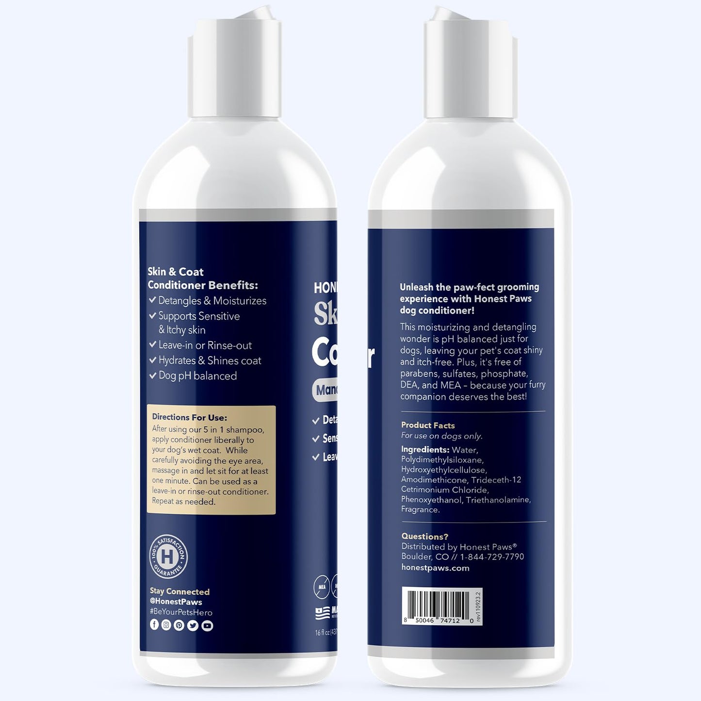 Honest Paws Dog Shampoo Conditioner - Grooming Bundle with Dry Shampoo - Cleanse, Moisturize, Deodorize, Condition, Detangle - Mandarin & Berry