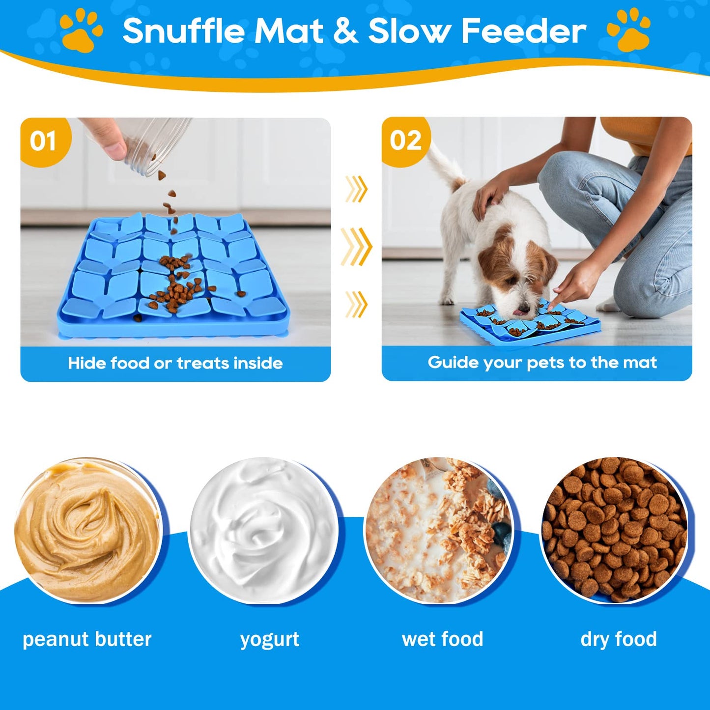 OurMiao Silicone Snuffle Mat for Dogs, Slow Feeder Lick Mat with Suction Cups, Dog Puzzle Feeder Toys for Smell Training & Slow Eating (Blue)