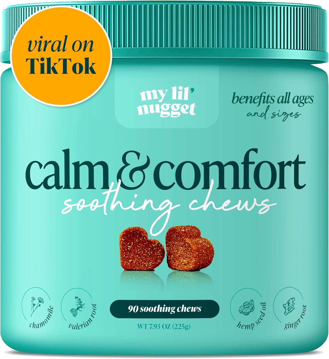 My Lil’ Nugget – Calming Chews for Dogs | Helps Maintain Calm Behavior for Noise, Travel & Routine Changes | Hemp Seed, Chamomile & Melatonin | Beef‑Flavored Soft Chews, 90 Count
