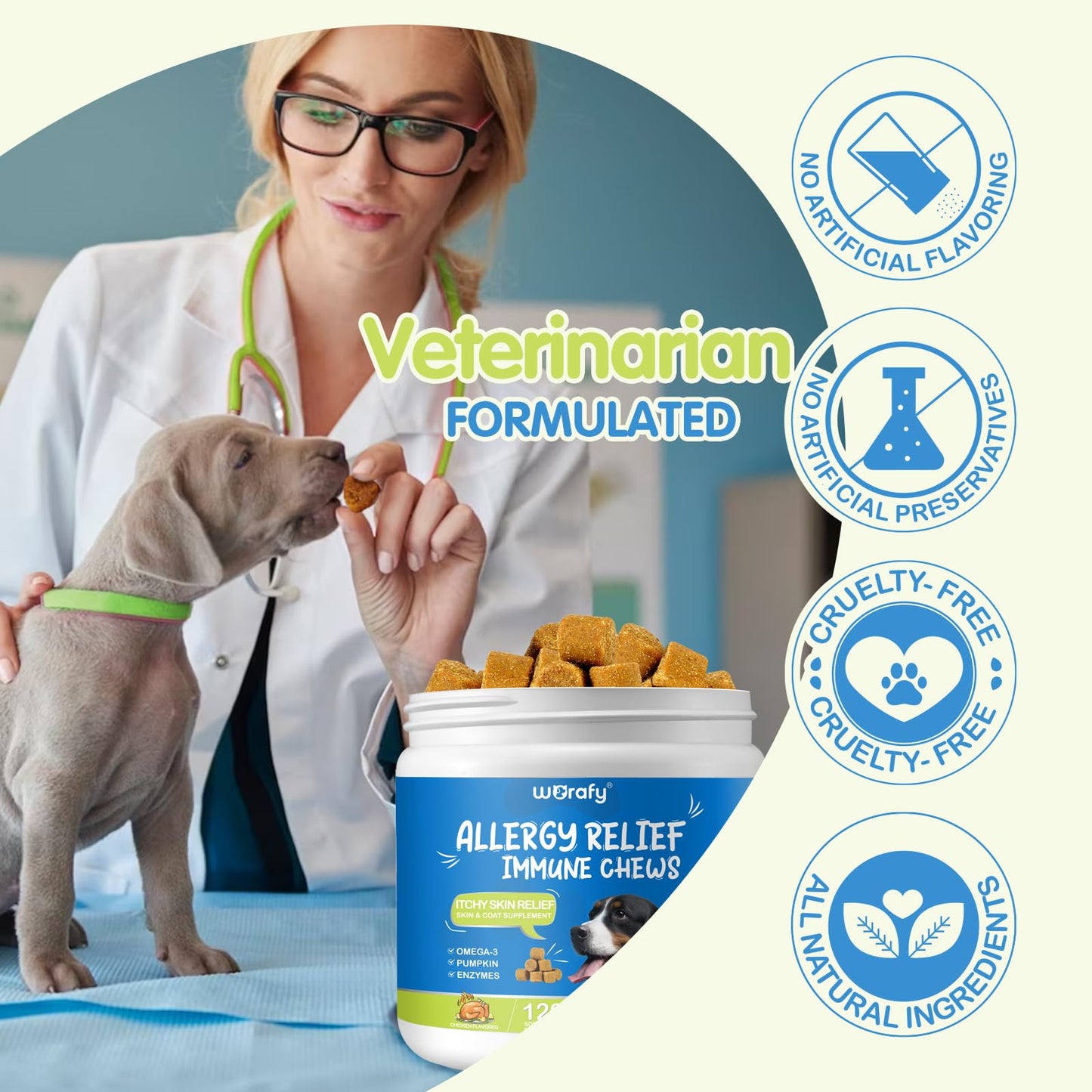 Dog Allergy Relief Chews (120 Count), Dog Allergy Chews, Itch Relief for Dogs, Omega 3 Fish Oil + Pumpkin Enzymes + DHA for Dogs, Anti Hot Spots + Seasonal Allergies, Skin & Coat Immune Health
