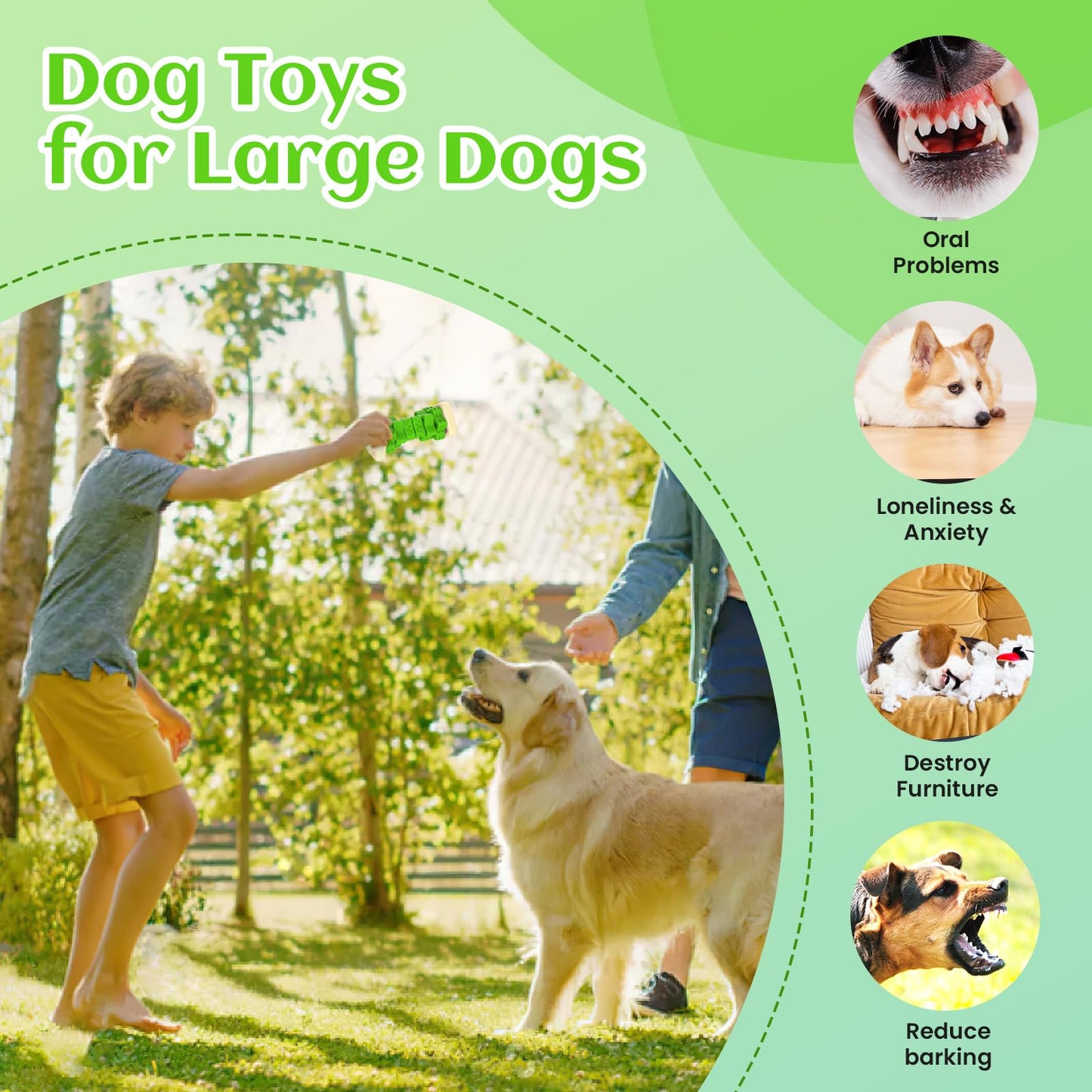 Dog Toys for Aggressive Chewers Indestructible Dog Toys, Tough Dog Chew Toys, Interactive Dog Toys Dog Puzzle Toys Rubber Dog Enrichment Toys Gift (Green, L)