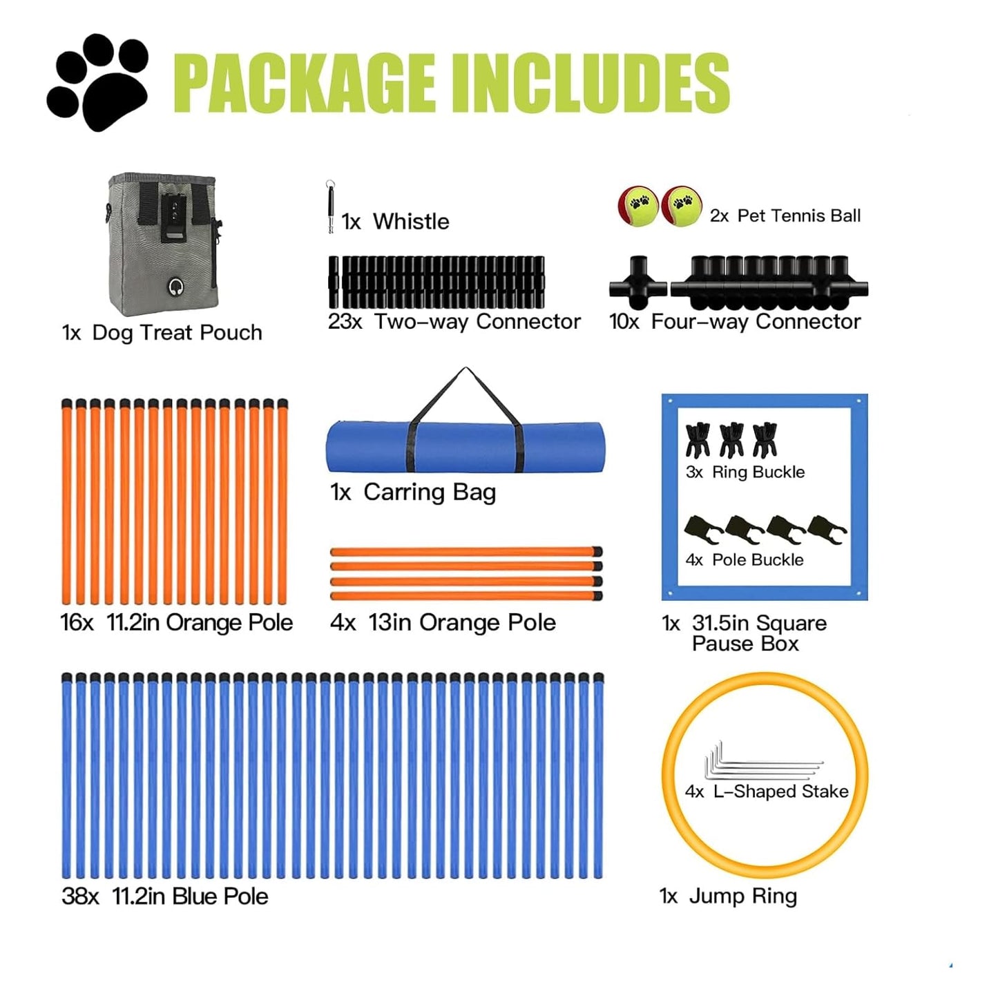 MKSY Dog Agility Equipment Set, Obstacle Courses Training Starter Kit Includes Adjustable High Jump Hurdle, Hoop, Weave Poles, Pause Box, Treat Pouch with Easy Carry Bag