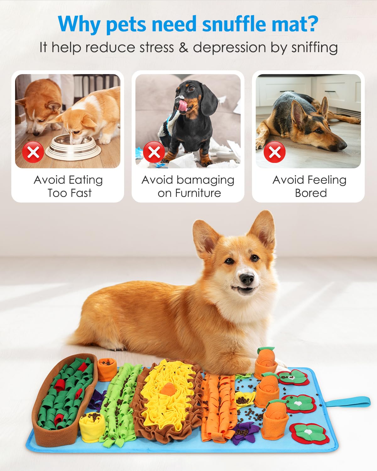 AMIR Dog Snuffle Mat – Slow Feeding & Foraging Puzzle Toy for Dogs, Snuffle Mat for Dogs, Large 32 * 20 Inch Sniffing Mat to Encourage Natural Instincts, Reduce Anxiety & Promote Mental Stimulation