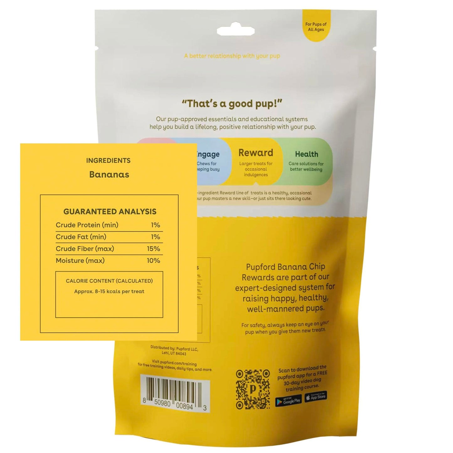 Pupford Freeze Dried Banana Chip Puppy & Dog Treats, Natural, Healthy, Low-Calorie Reward for Small, Medium, and Large Breed Dogs (3 oz)