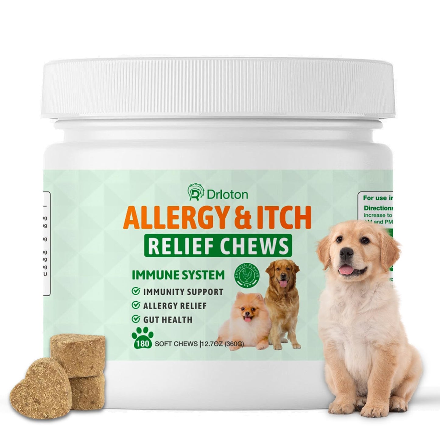 Dog Allergy Relief Chews - 180 Dog Allergy Chews - Itch Relief for Dogs, Dry Skin & Coat Supplement - Immune Health