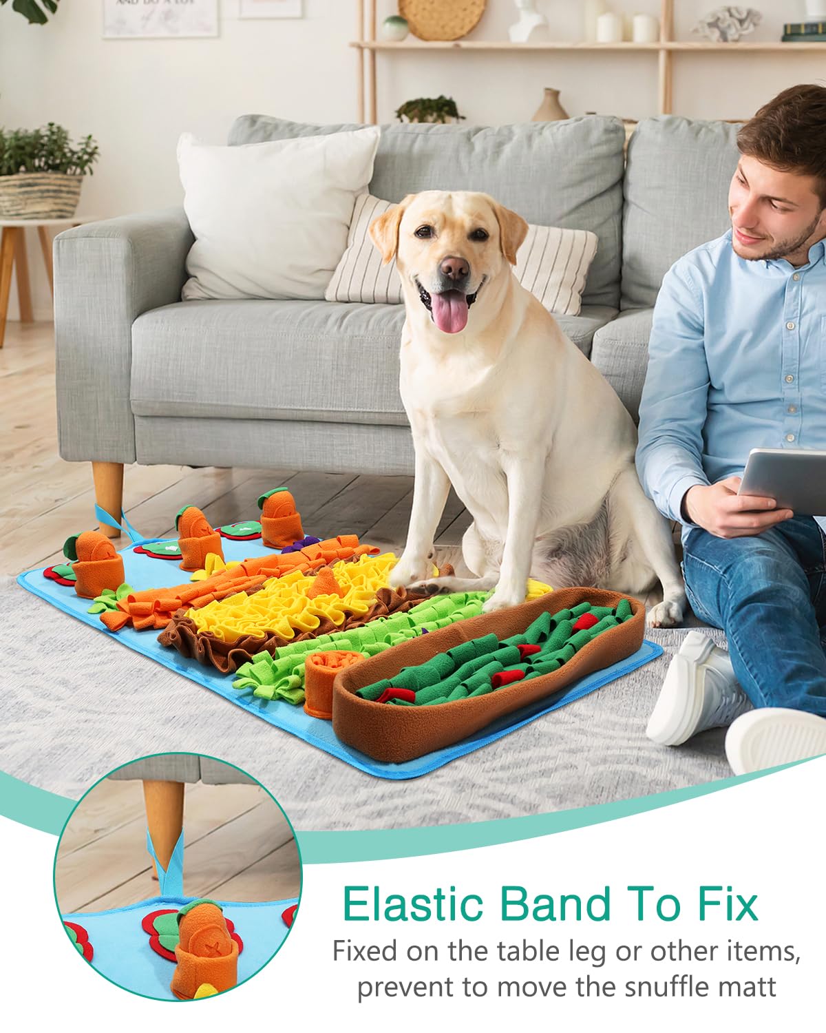 ORIA Snuffle Mat for Dogs, 32''x20'' Dog Treats Mat with 4 Squeaky Carrots, Slow Feeder Puzzle Toy for Boredom, Stress Relief, Foraging Mats for Small Medium Large Dogs Cats Rabbits