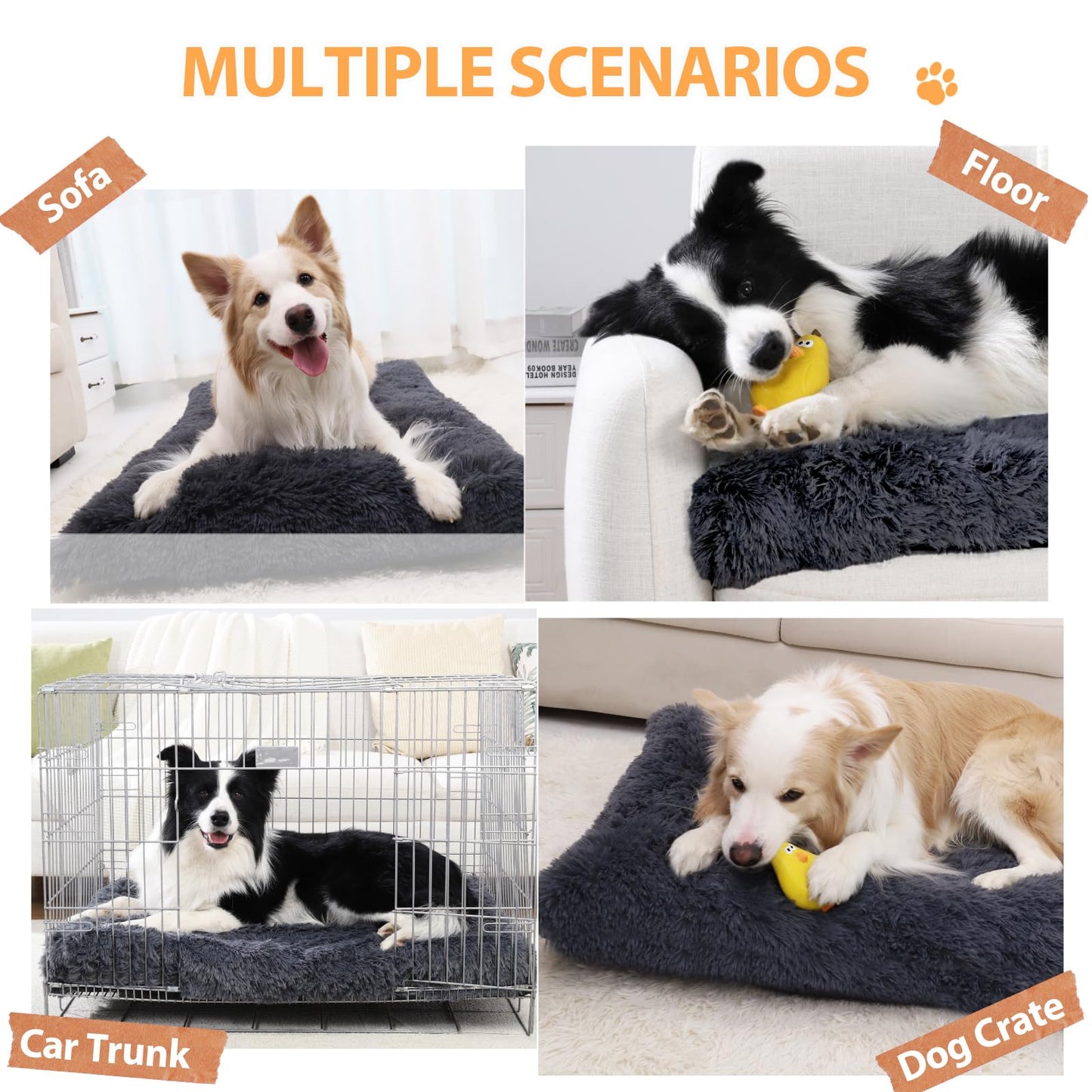 XL Orthopedic Dog Beds Large Sized Dog, Washable Dog Bed with Removable Cover, Waterproof Dog Crate Bed with Non-Slip Bottom, Fluffy Pet Bed 41×27 Inch, Dark Grey