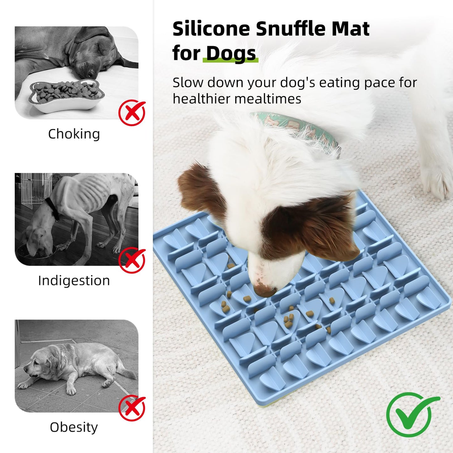 Snuffle Mat for Dogs, Silicone Snuffle Mat Dog Feeding Mat Slow Feeder, Encourages Natural Foraging Dog Sniff Mat, Stress Relief, Smell Training, Digging Toys for All Breed Dogs (Blue)
