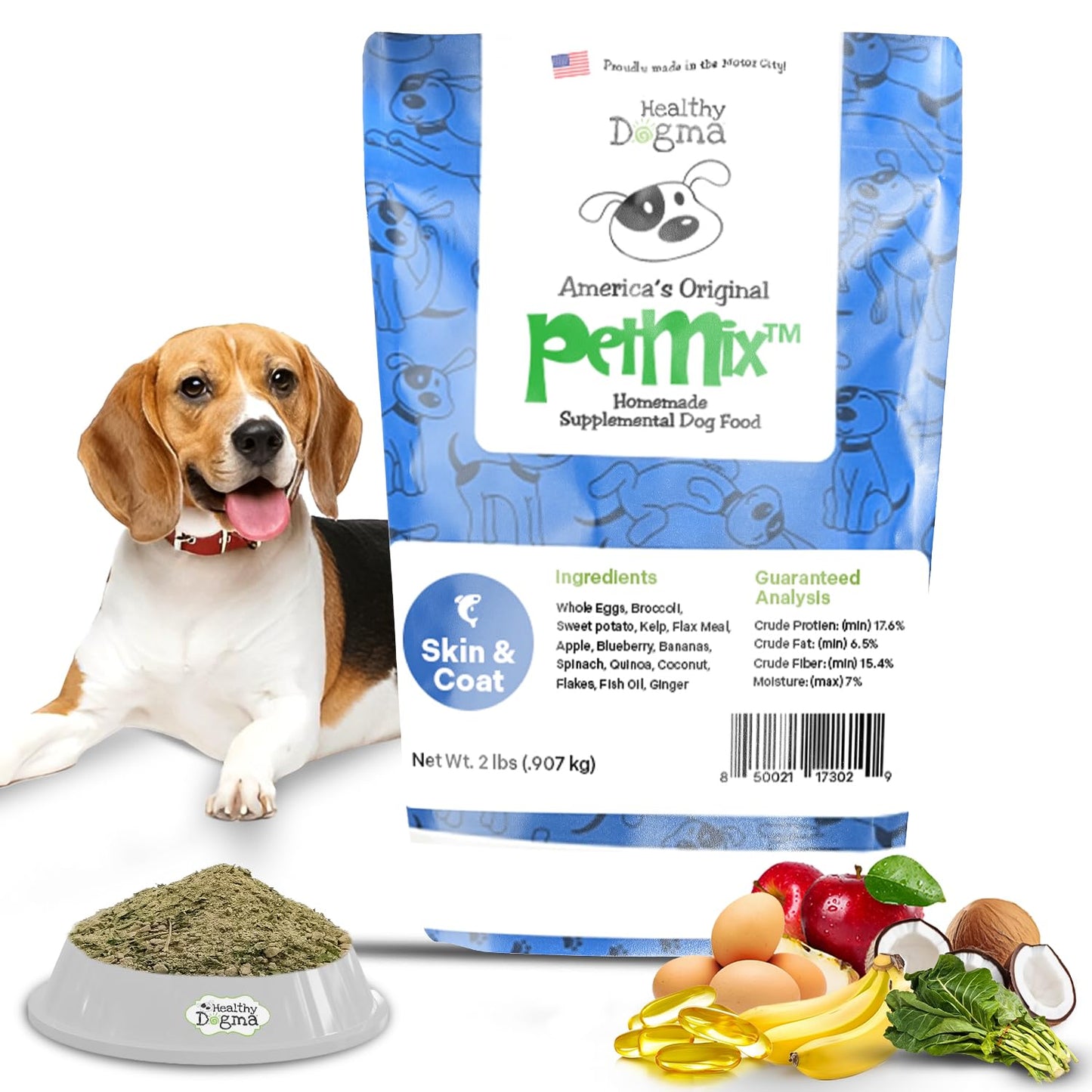 Healthy Dogma - PetMix Dehydrated Dog Food for Allergies, Joint Support & Mobility - Grain Free, Raw, Homemade Dog Food (Skin & Coat, 2 lbs)